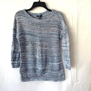 NWOT Chaps Heathered Blue Denim Cotton linen blend 3/4 Sleeve Knit Sweater SZ L